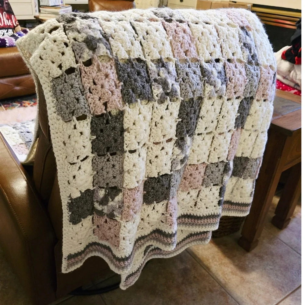 Handmade Crochet Purple Gray White Patches Stunning Warm L 80